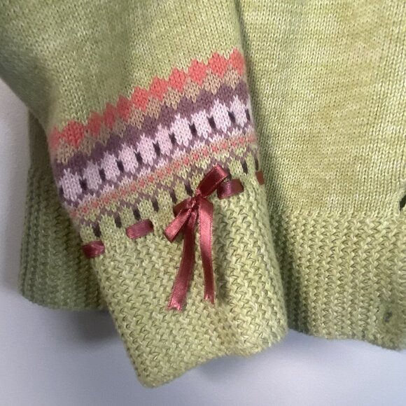 VTG Tiara International Sweater Women L Green Fair Isle Full Button Cotton Blend - Picture 2 of 9